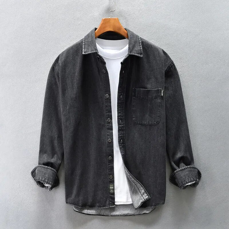 Retrovasket denimskjorte for menn