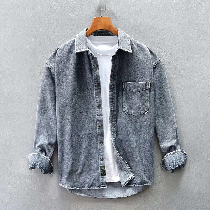 Retrovasket denimskjorte for menn