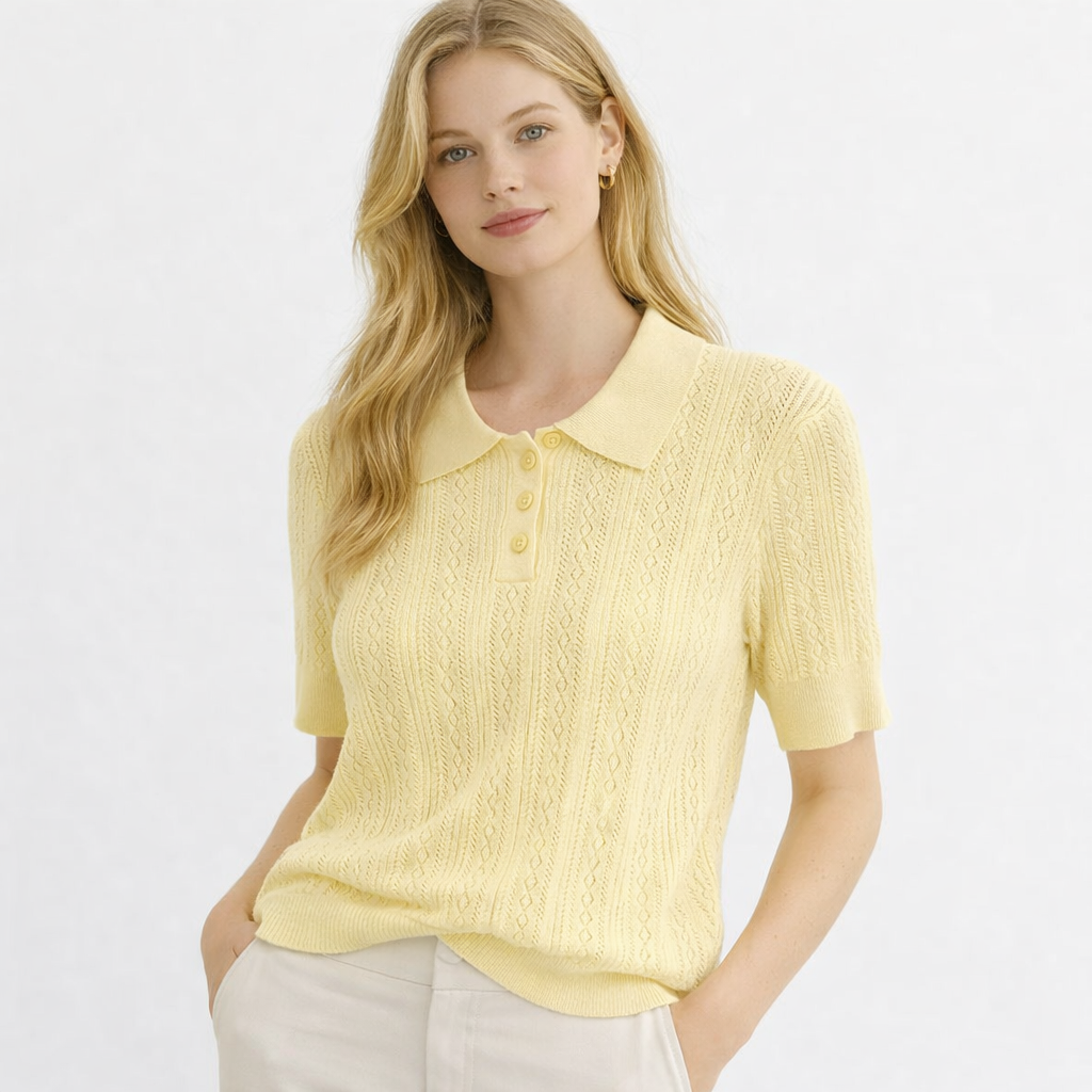Strikket Topp med Hulldetaljer – Elegant Koreansk Inspirert Sommertopp til Dame