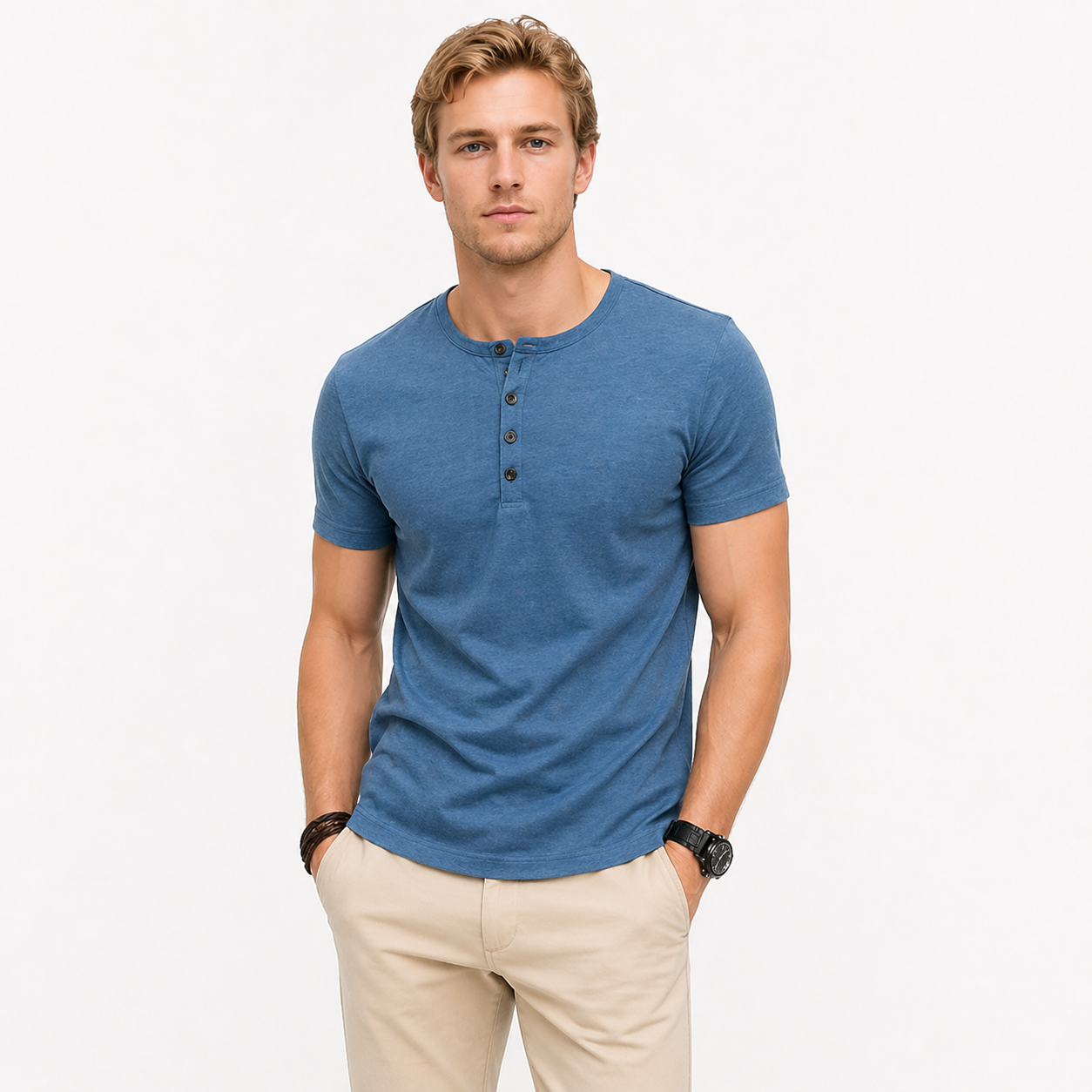 Henley T-skjorte til Herre – Slim Fit med Knappelukking