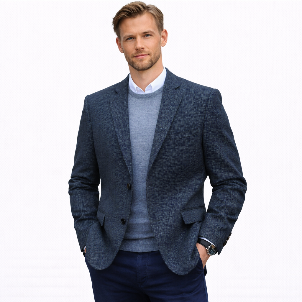 Herreblazer i Fiskebensmønster – Lett Slim Fit Dressjakke | Elegant Enkeltstående Blazer til Bryllup, Fest og Business