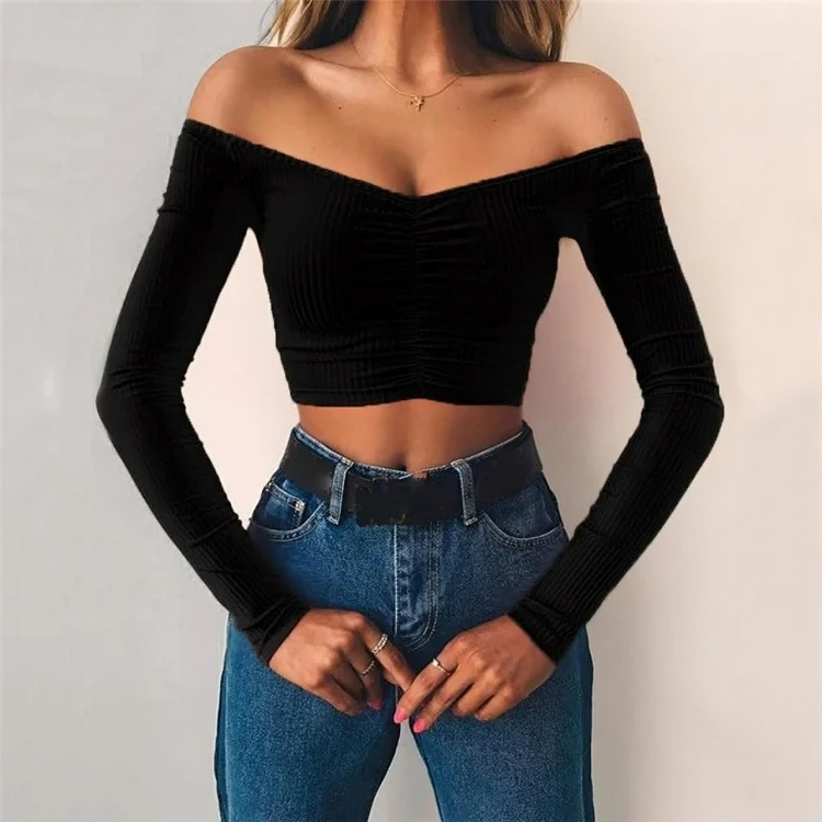 Sexy off-shoulder avkuttet langermet for kvinner
