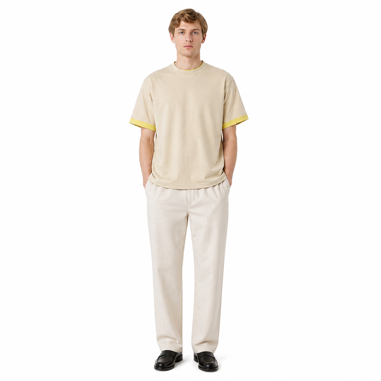 Kraftig T-skjorte til Herre – 260g Oversized med Drop Shoulder – Aprikos