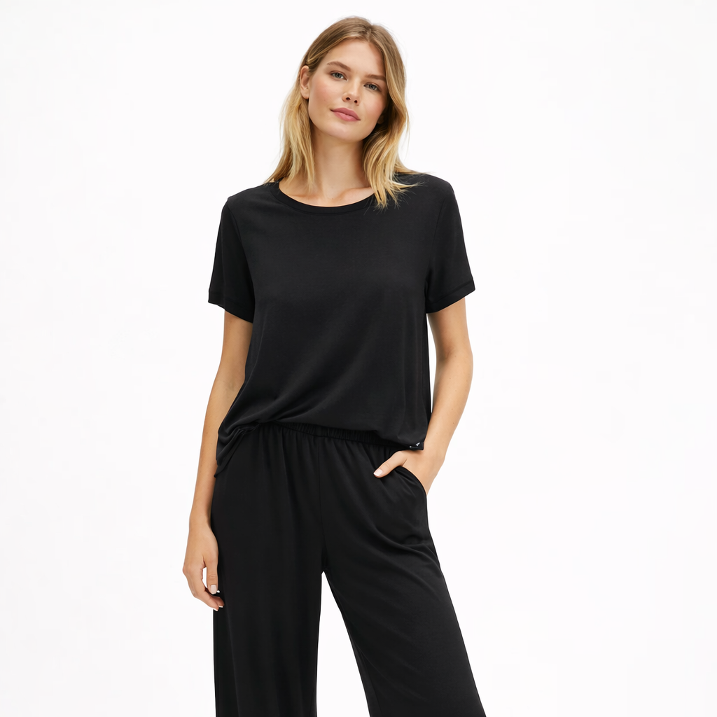 Lett Pysjsett for Kvinner i Modal – Kortermet Nattøy i Mykt Stoff | Sommerlig Loungewear i Store Størrelser (M–XXL, 2025) – Svart
