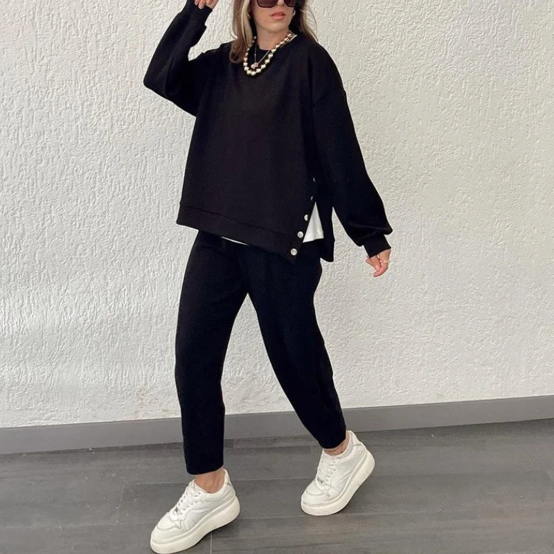 Fashion Button Split Jacket Bukser Todelt dress med knapper