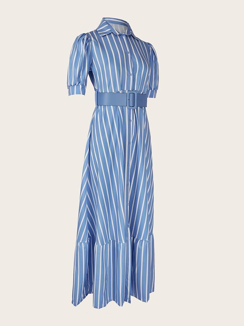 Elegant stripete lang kjole med knappestolpe