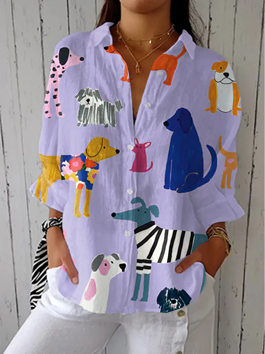 Klaerigo | Leken bluse med hundemotiv – Flerfarget