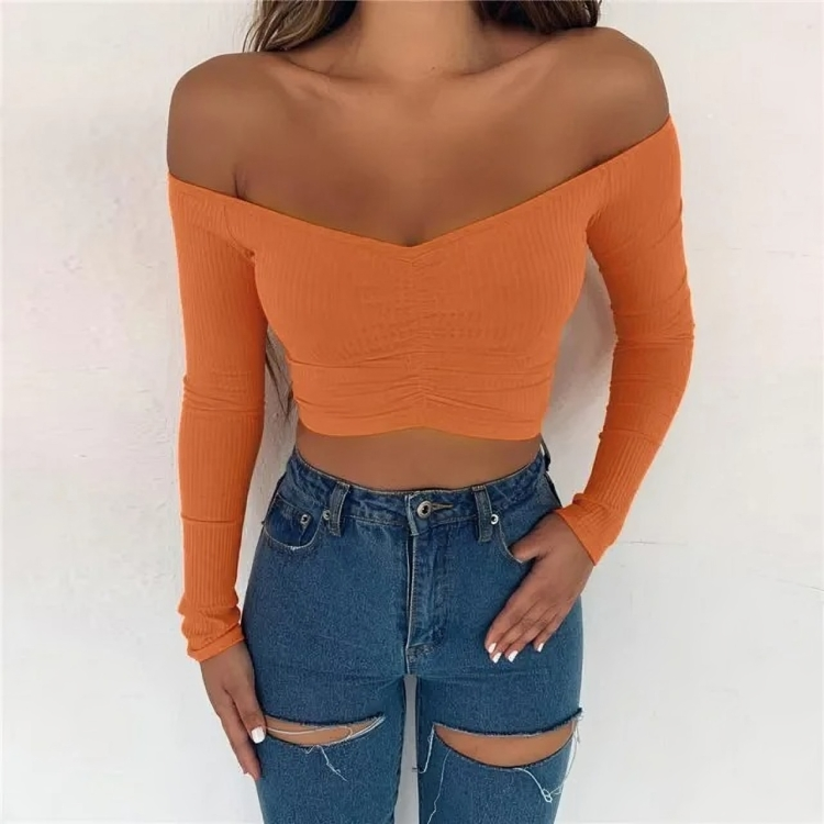Sexy off-shoulder avkuttet langermet for kvinner