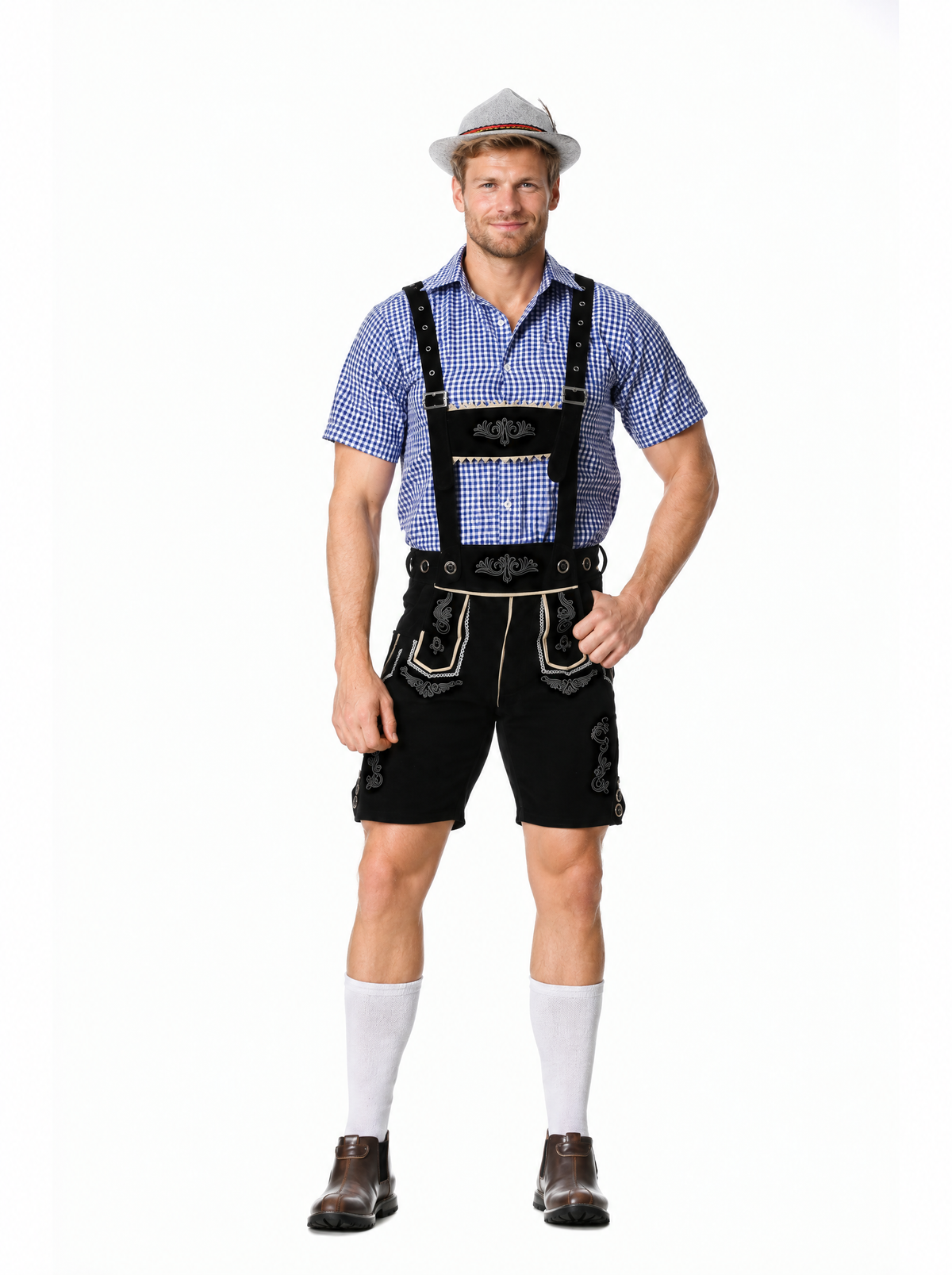 Oktoberfest kostyme herre med lederhosen-shorts og seler – bilde 4