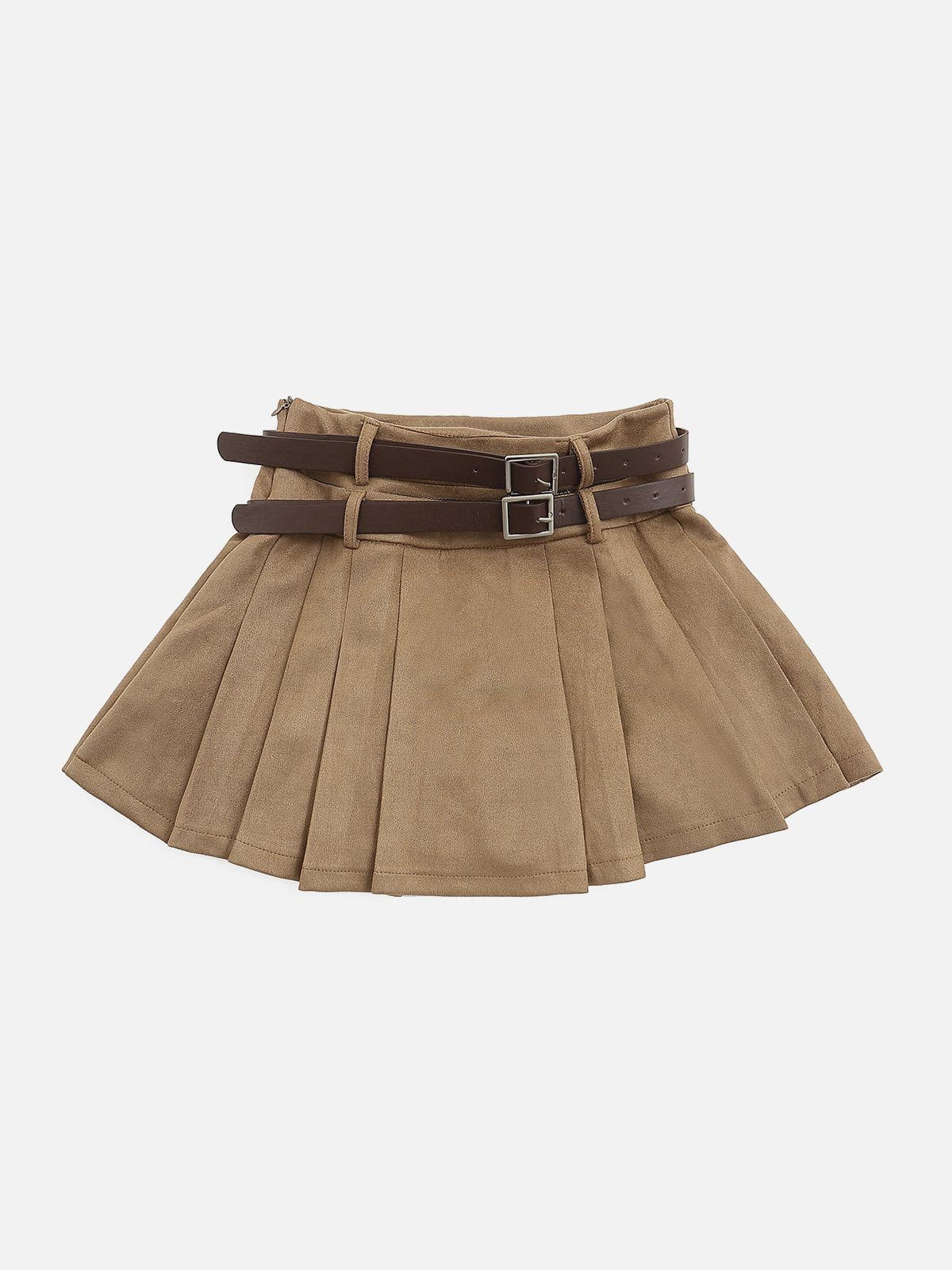 Elegant semsket skinnskjørt med dobbelt belte