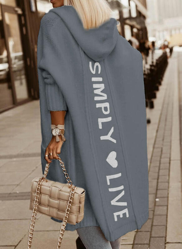 Longline-Kapuzenjacke mit Herz und Buchstaben