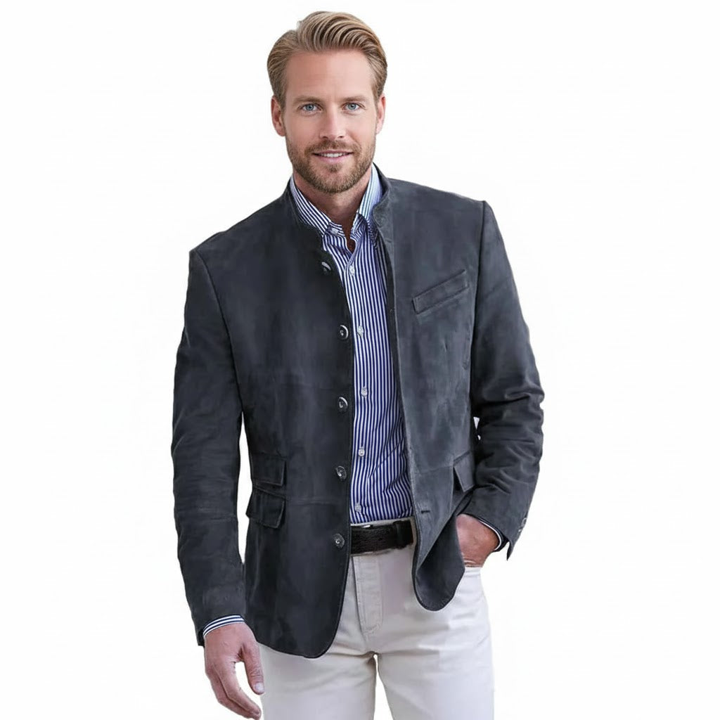 Semsket Blazer for Herre – Elegant Ensfarget Jakke med Knapper | Perfekt til Høst og Vinter