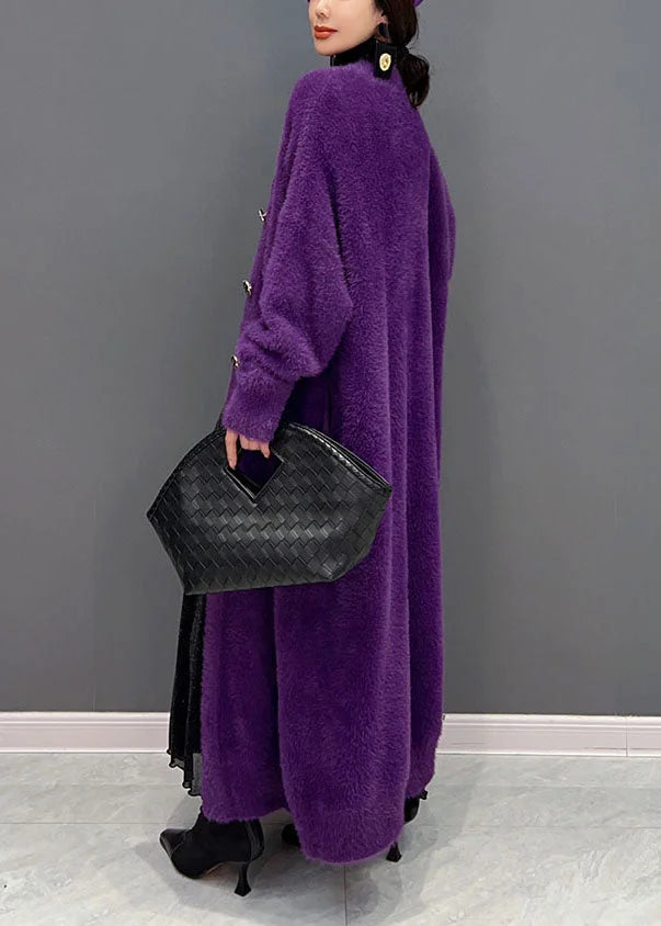 Lilla strikket lang cardigan