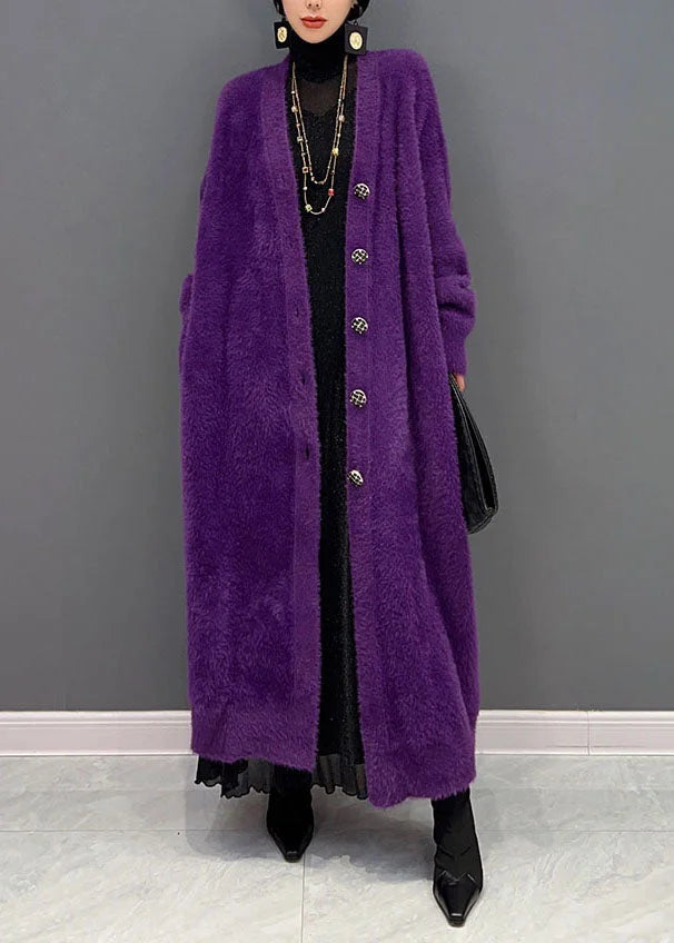 Lilla strikket lang cardigan