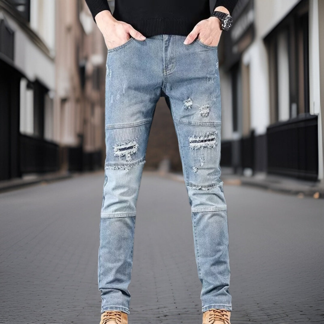 Kendrick - Moteriktig denimbukse med ribbestrikk