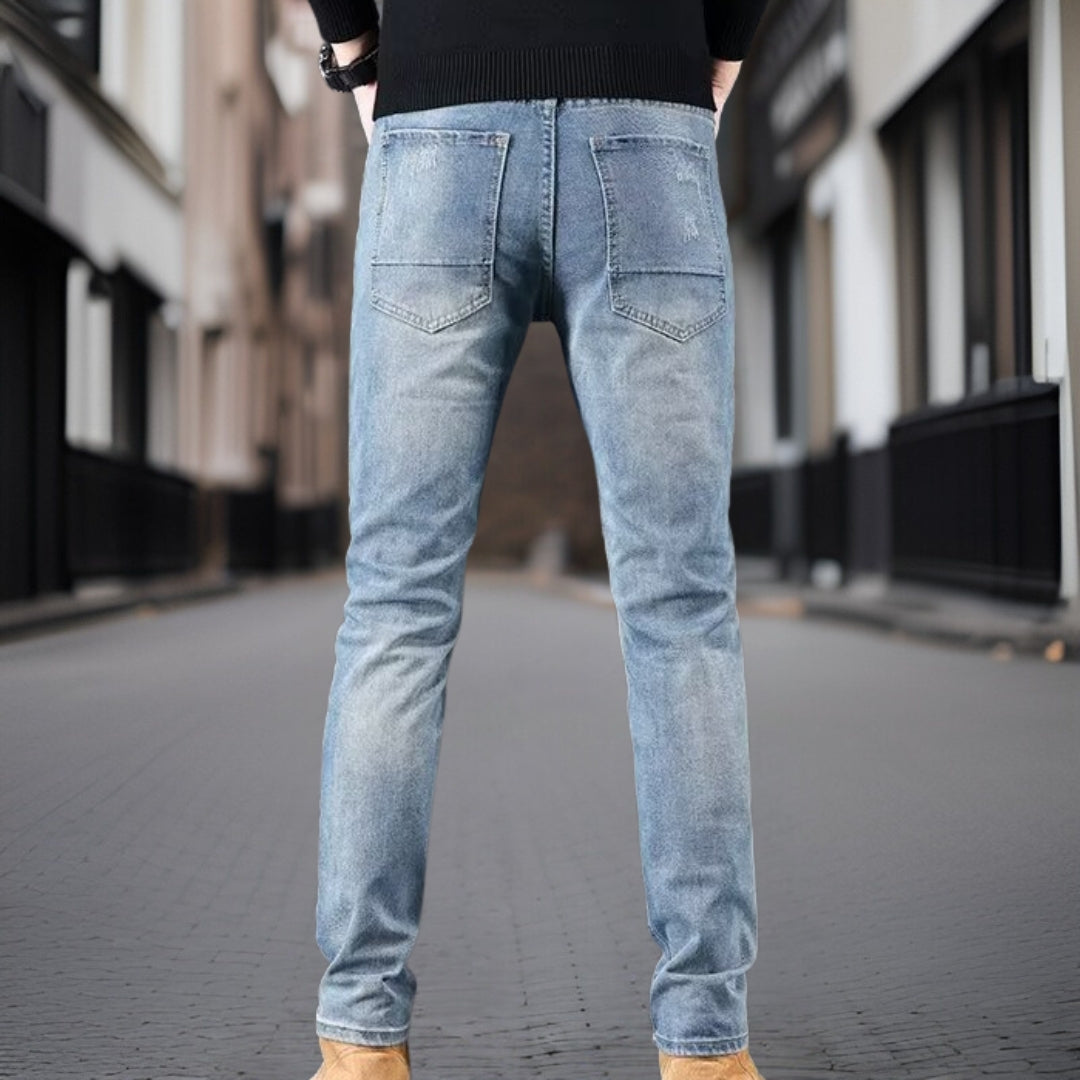 Kendrick - Moteriktig denimbukse med ribbestrikk