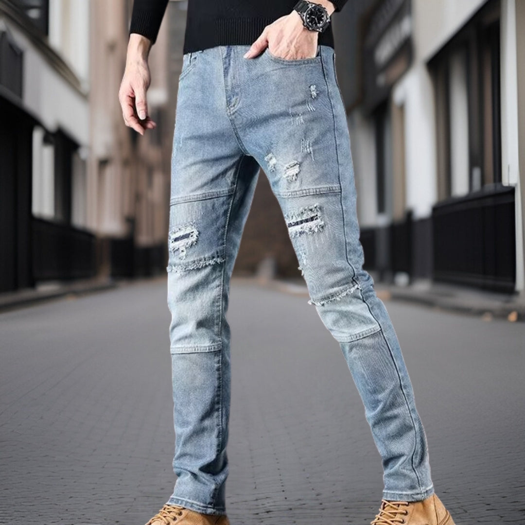 Kendrick - Moteriktig denimbukse med ribbestrikk