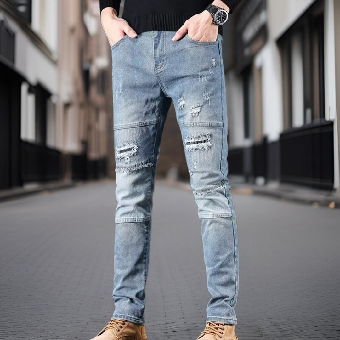 Kendrick - Moteriktig denimbukse med ribbestrikk