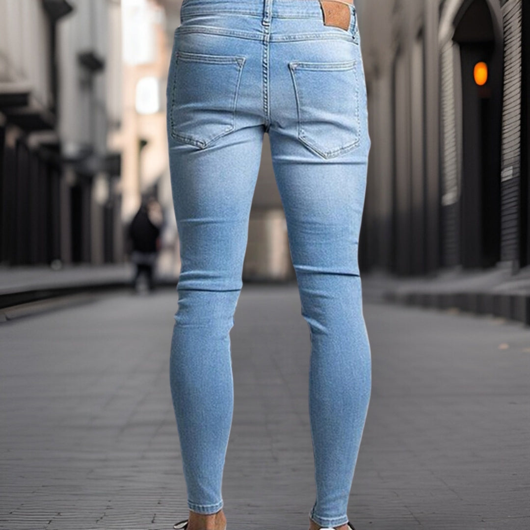 Colby - Moteriktig denimbukse med ribbestrikk