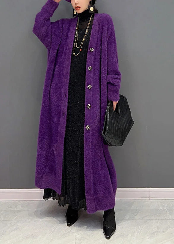 Lilla strikket lang cardigan