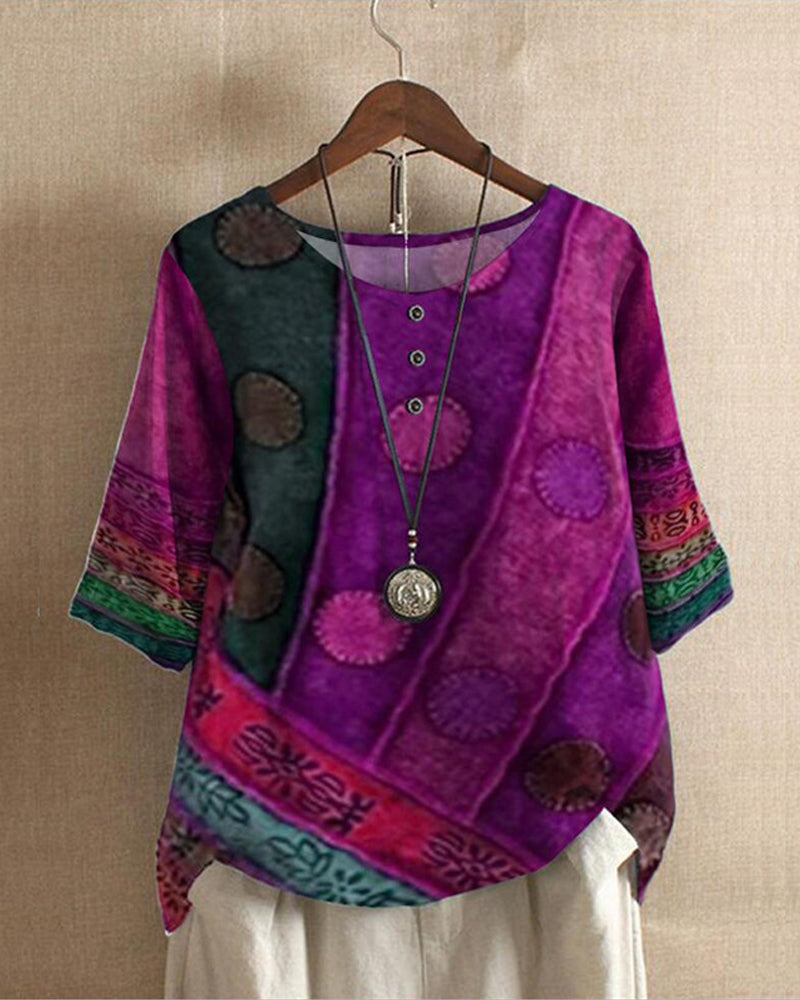 Olivia Must-have vintage boho-topp med print