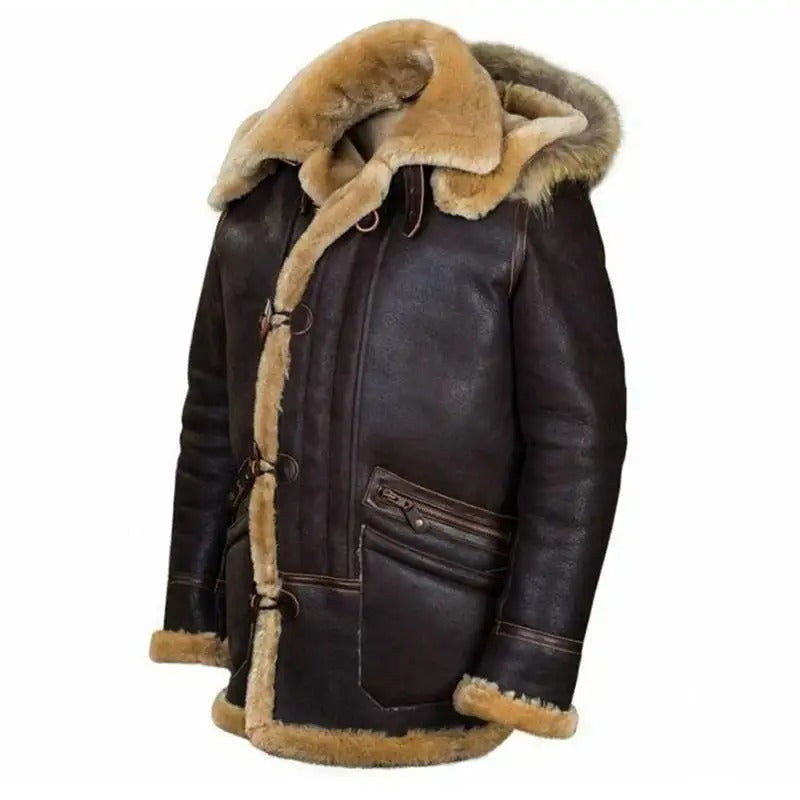 Skinnjakke med imitert pelshette for menn