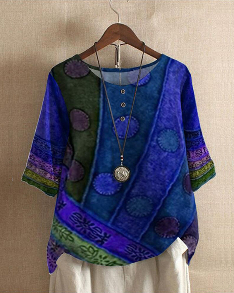 Olivia Must-have vintage boho-topp med print