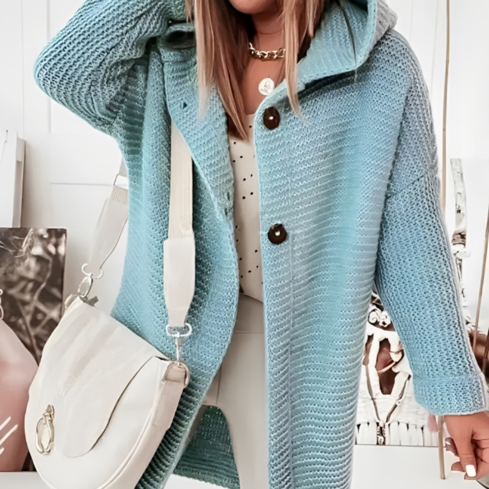 Langermet cardigan med hette til kvinner