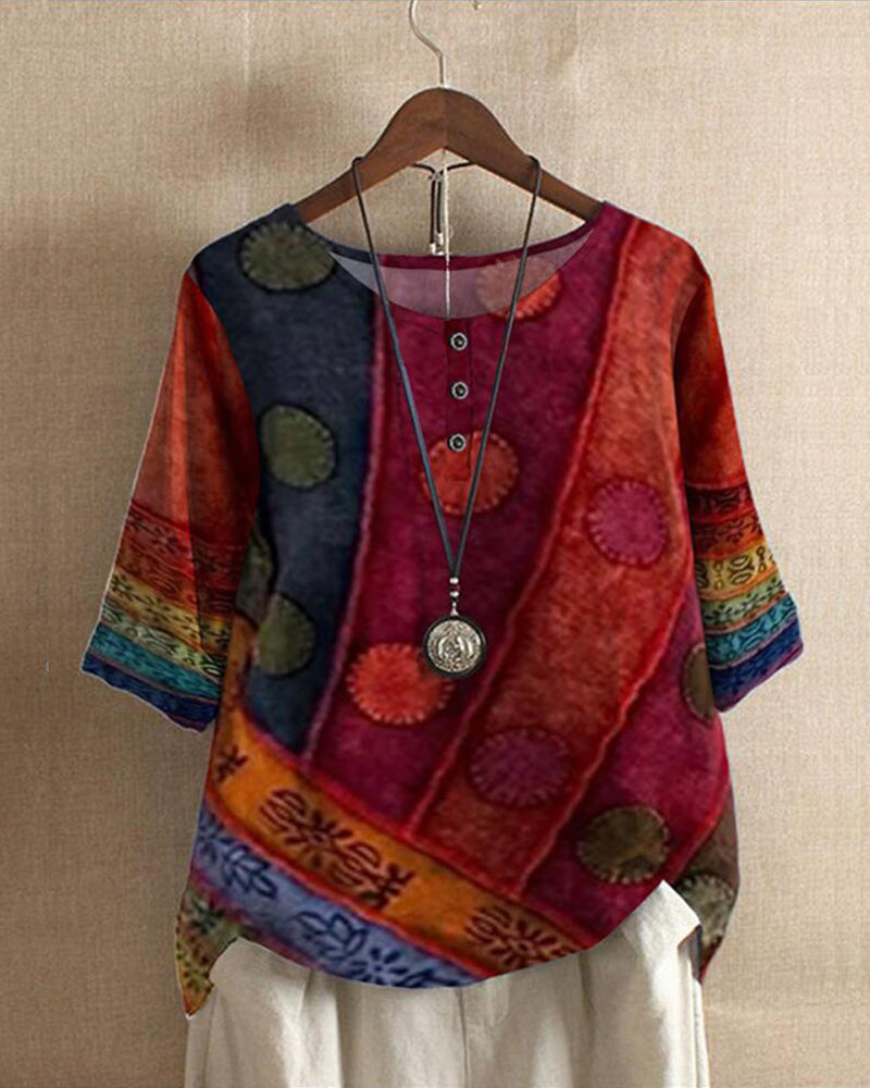 Olivia Must-have vintage boho-topp med print