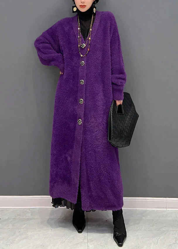 Lilla strikket lang cardigan