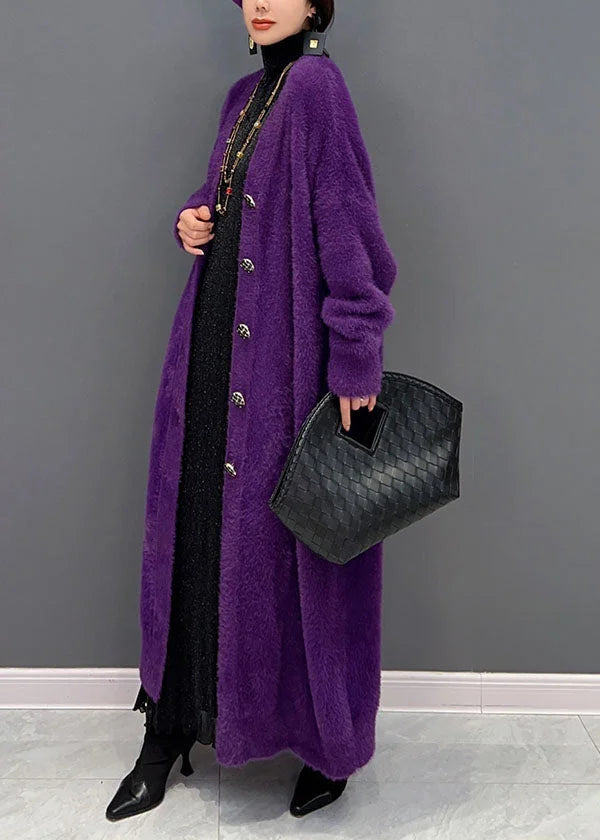 Lilla strikket lang cardigan