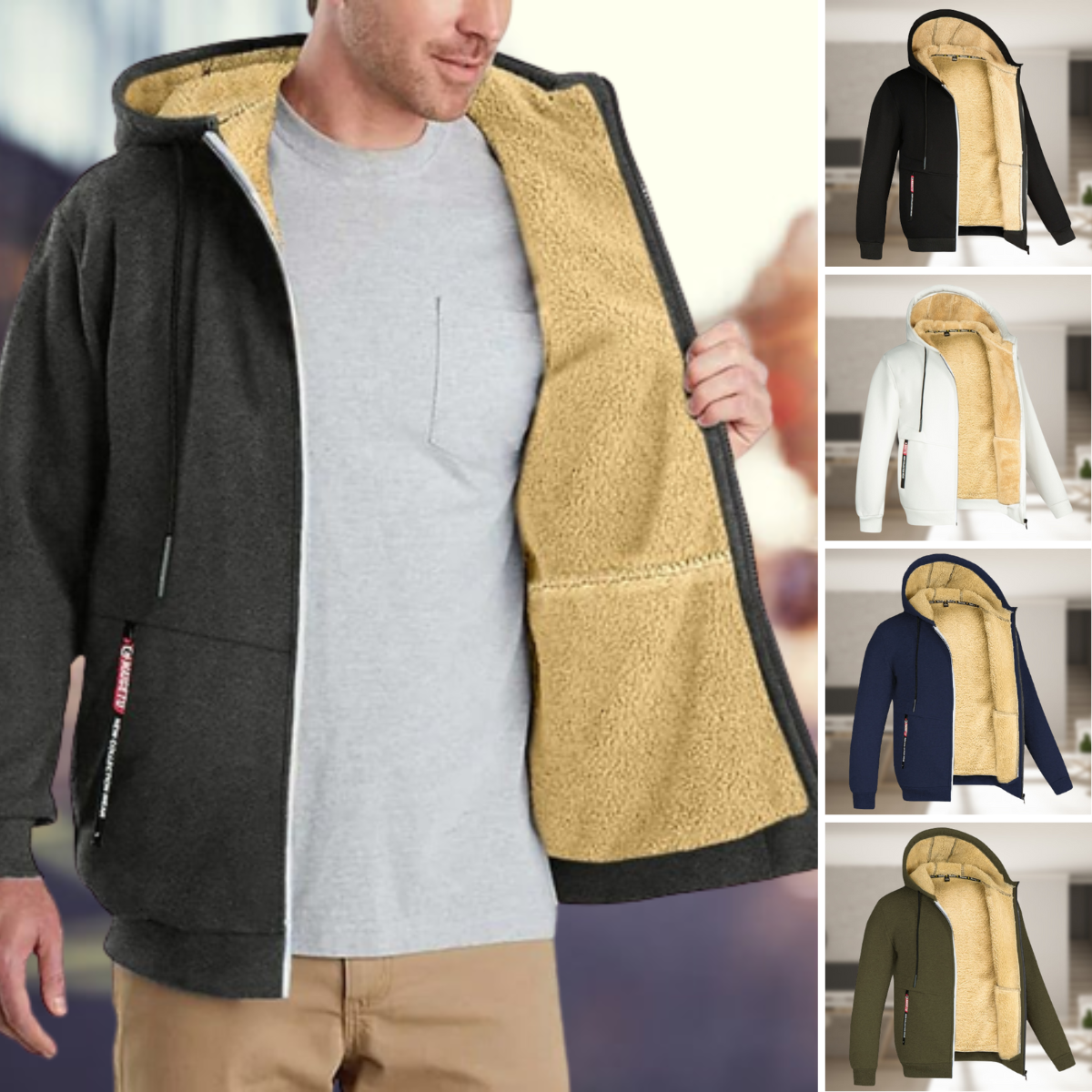 Sadi - Avslappet vinterjakke med hette og fleece for herrer