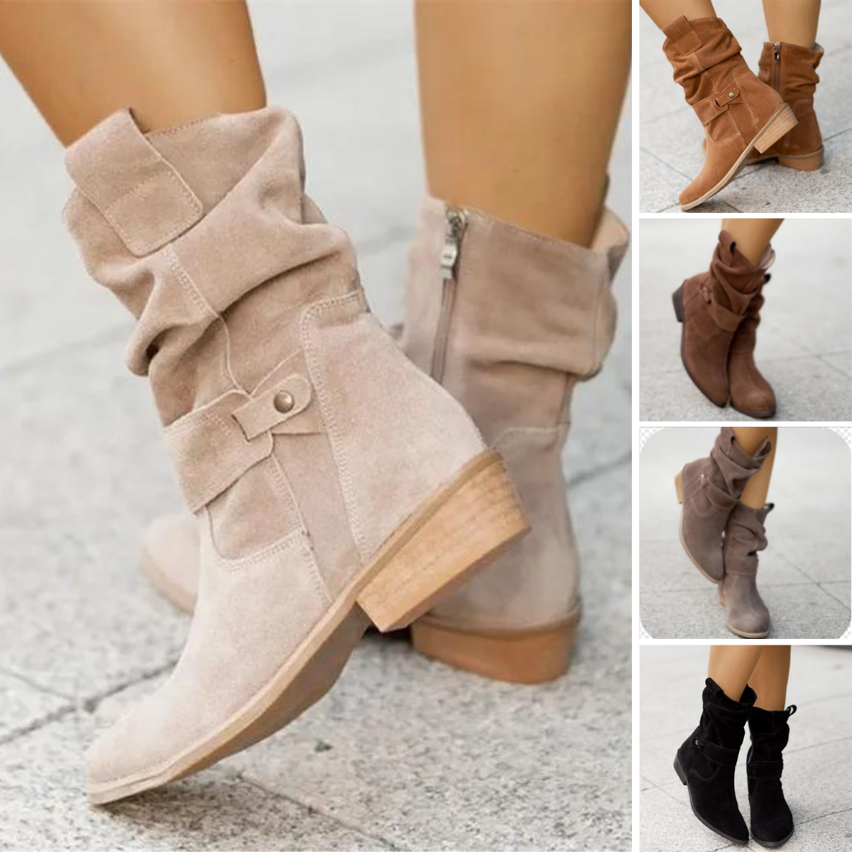 Casual Low Heels Round Plus Size Faux Boots