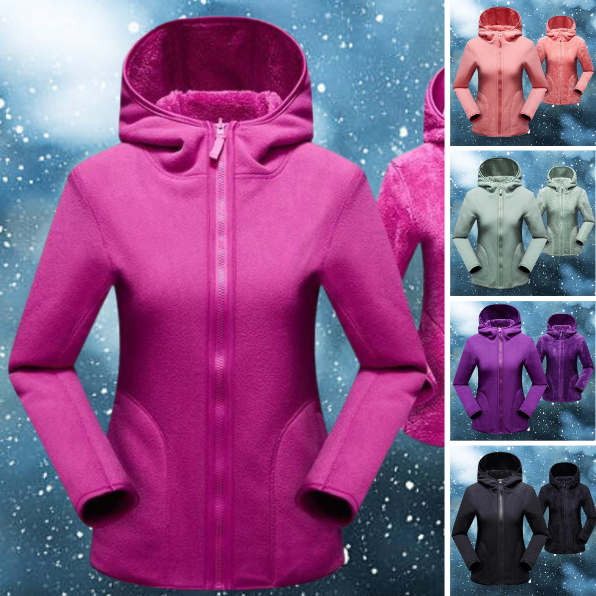 Mitzi - Avslappet og vendbar hettegenser i korallfarget fleece