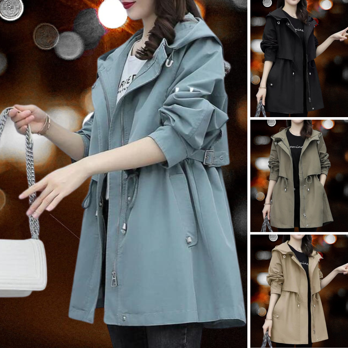 Carel - Britisk slips Midtlang trenchcoat med hette og glidelås i mellomlengde