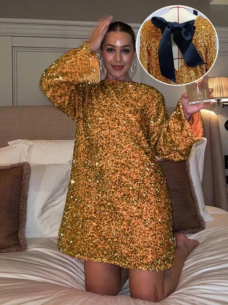 Glitterkjole med sløyfe