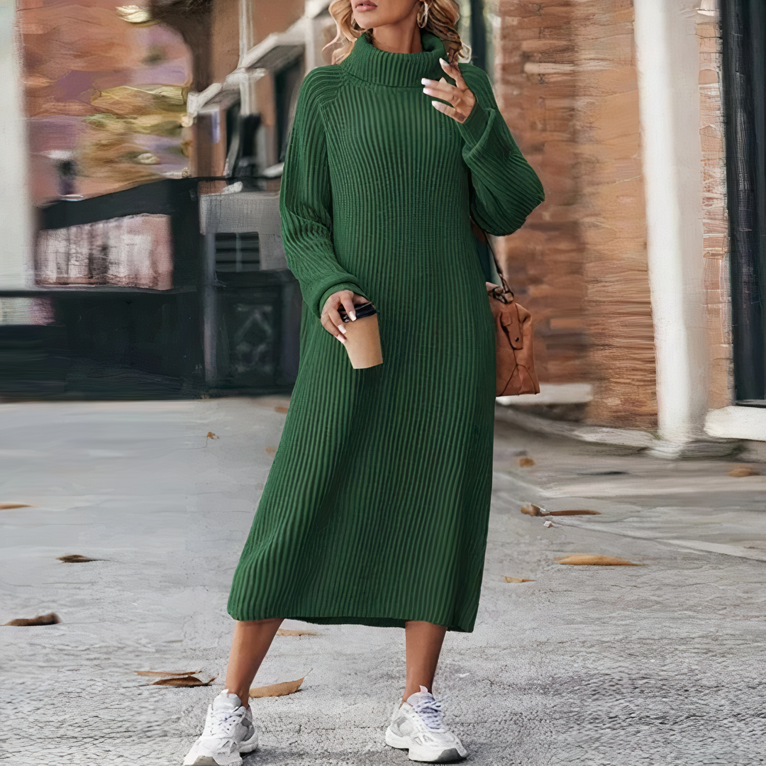 Elegant strikket kjole med lange ermer