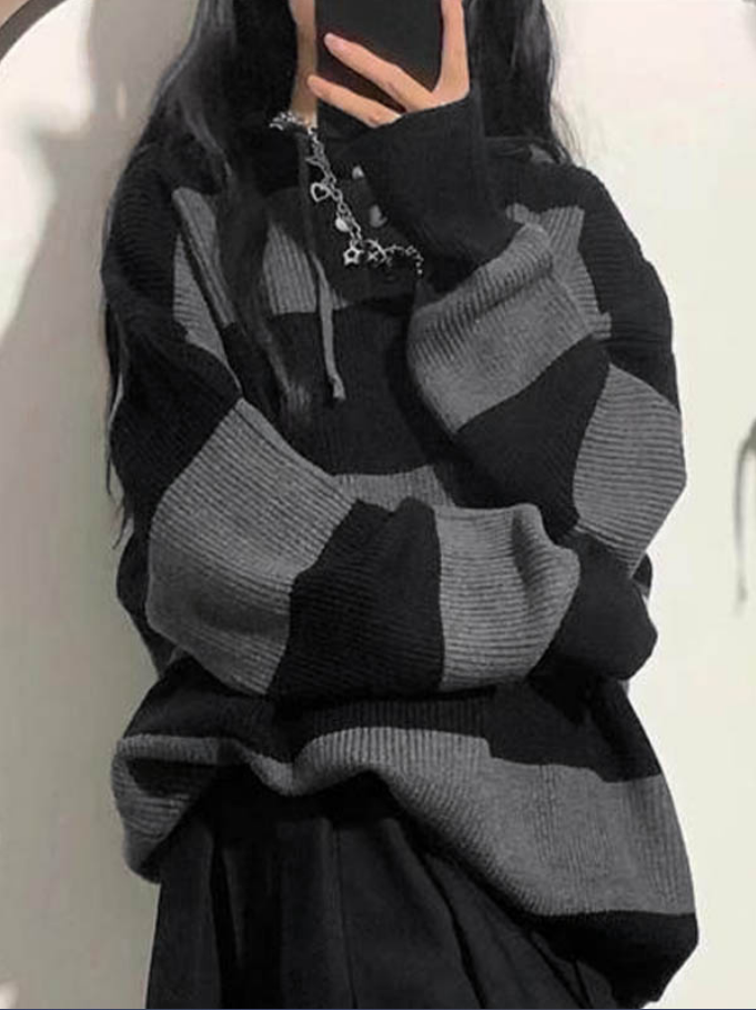 Stripe Splice-hettegenser i baggy strikkekvalitet
