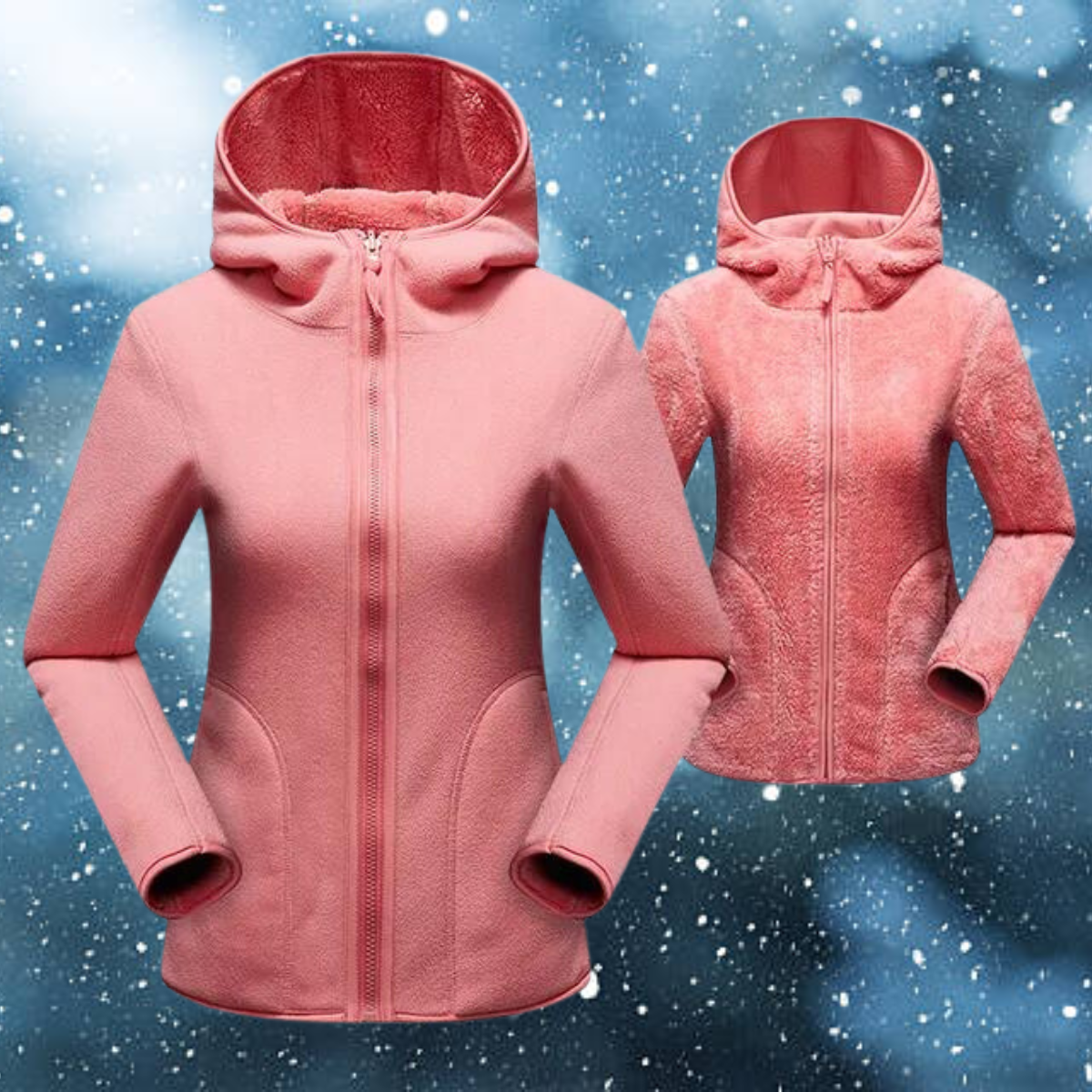 Mitzi - Avslappet og vendbar hettegenser i korallfarget fleece