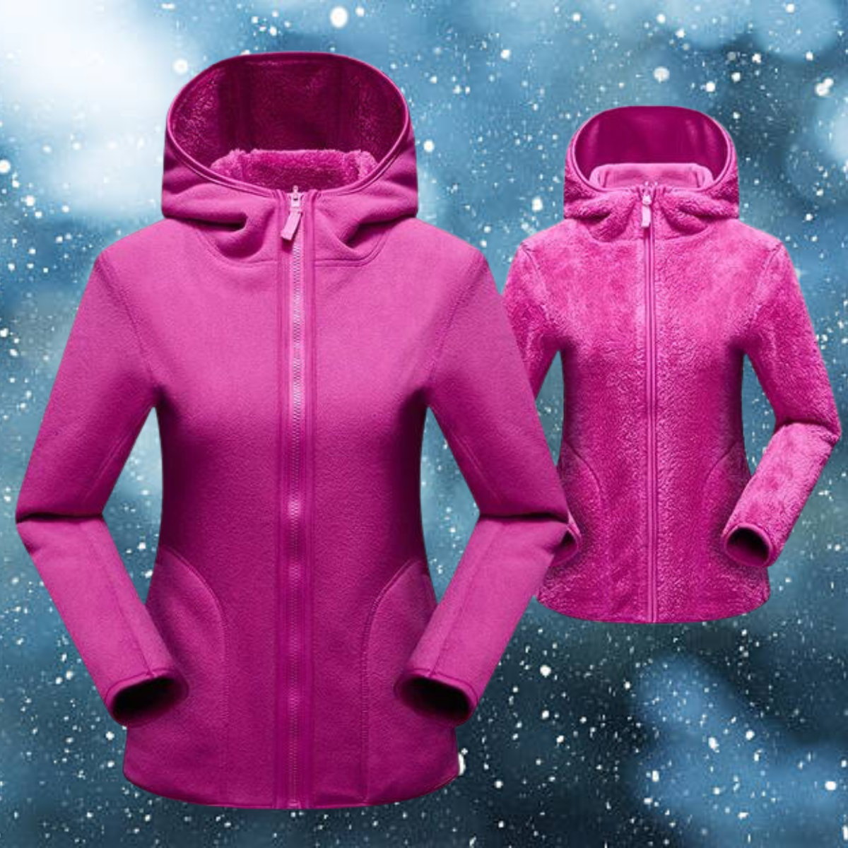 Mitzi - Avslappet og vendbar hettegenser i korallfarget fleece
