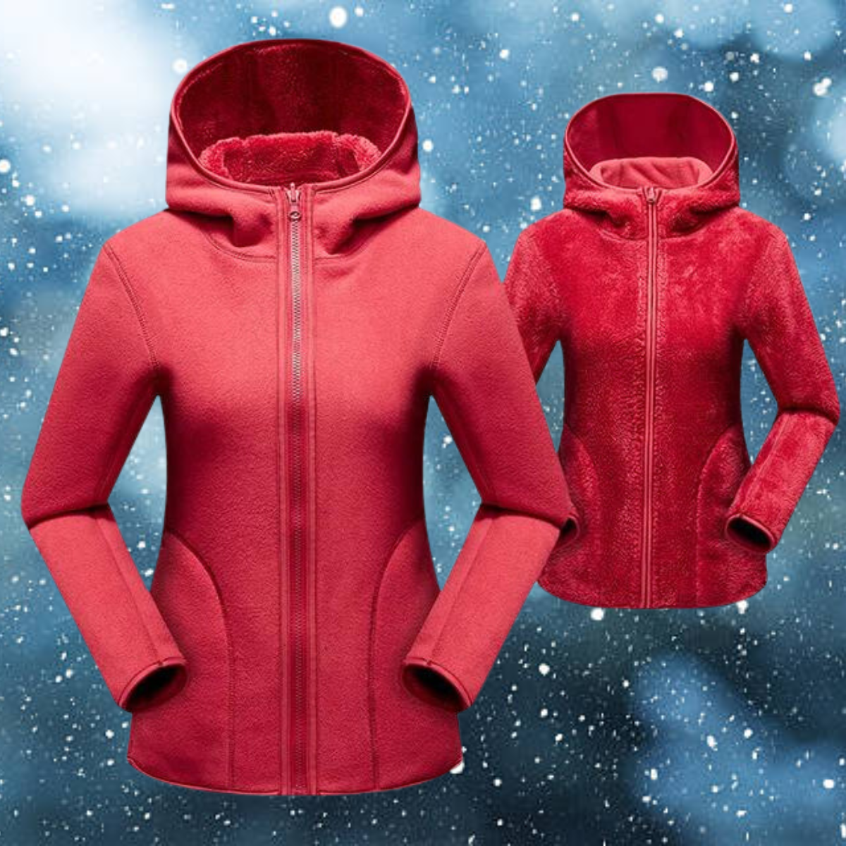 Mitzi - Avslappet og vendbar hettegenser i korallfarget fleece