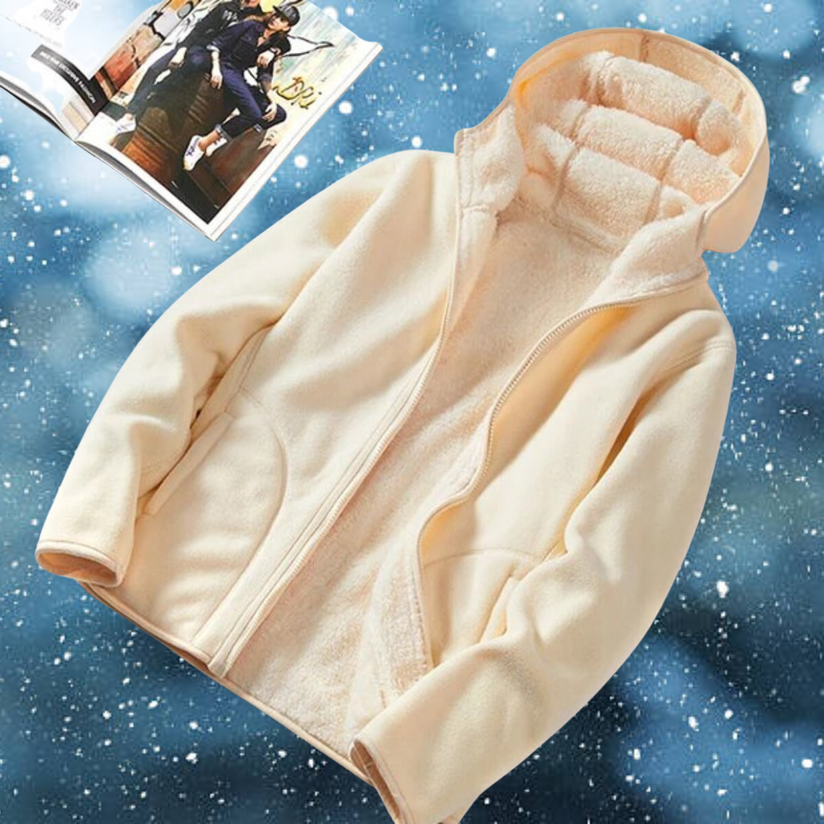 Mitzi - Avslappet og vendbar hettegenser i korallfarget fleece