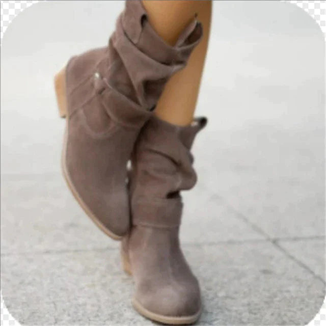 Casual Low Heels Round Plus Size Faux Boots