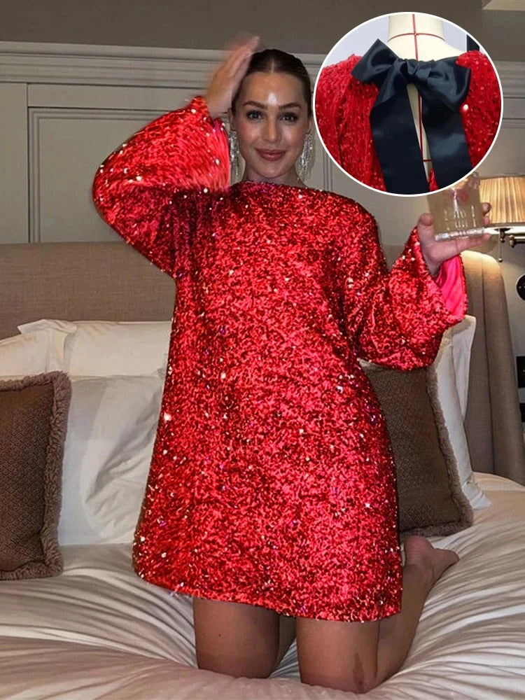 Glitterkjole med sløyfe
