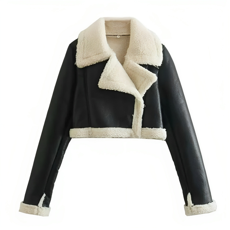 Crop jacket i imitert shearling
