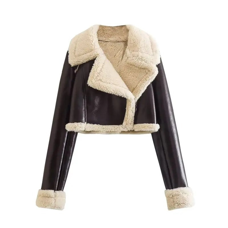 Crop jacket i imitert shearling