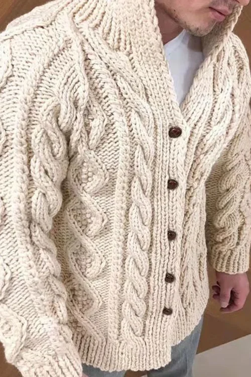 Strikket cardigan med semsket hals til menn
