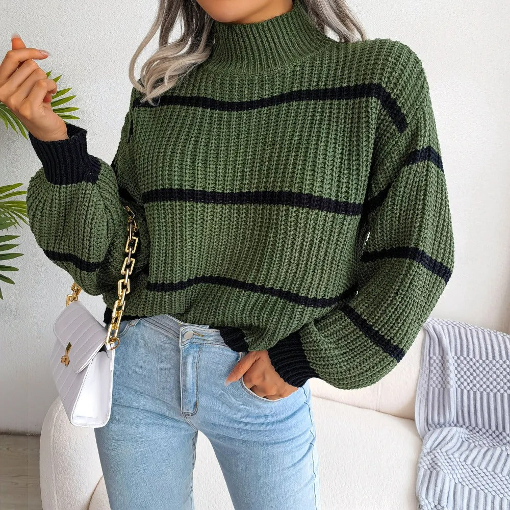 Stripete turtleneck med lange ermer til kvinner