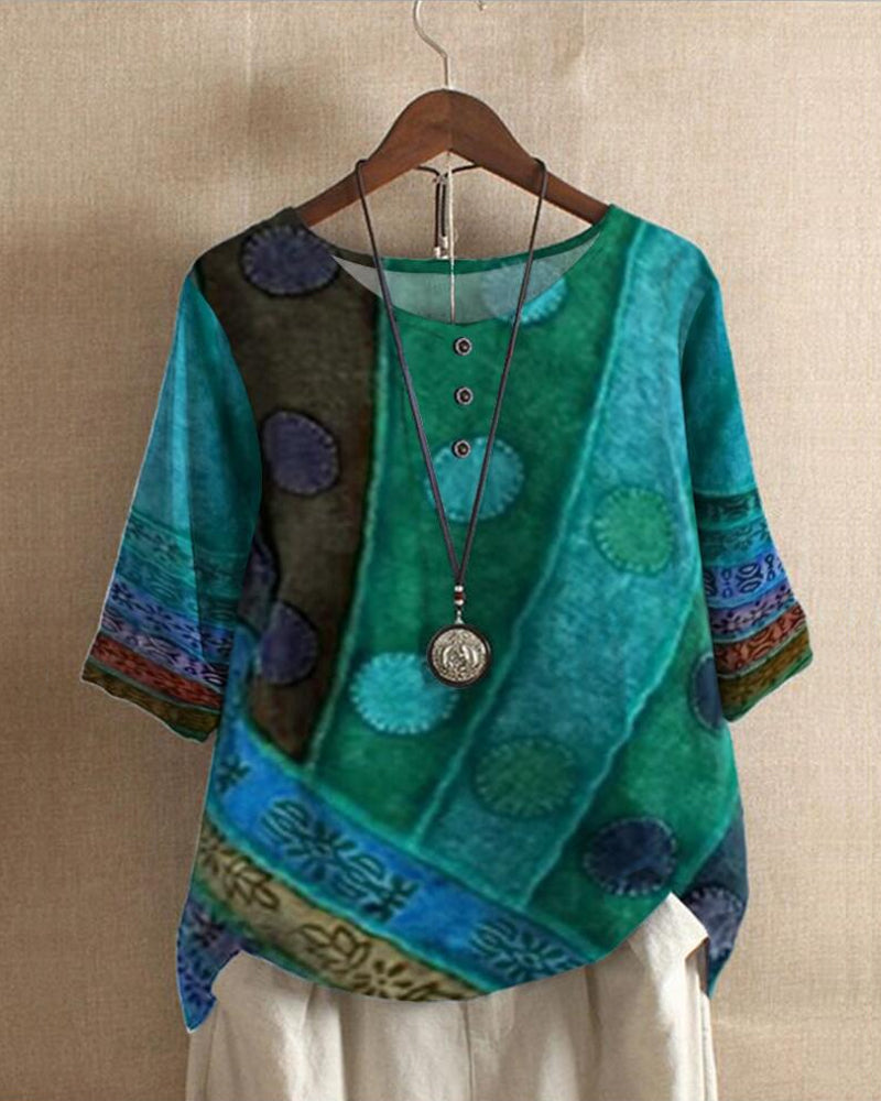 Olivia Must-have vintage boho-topp med print