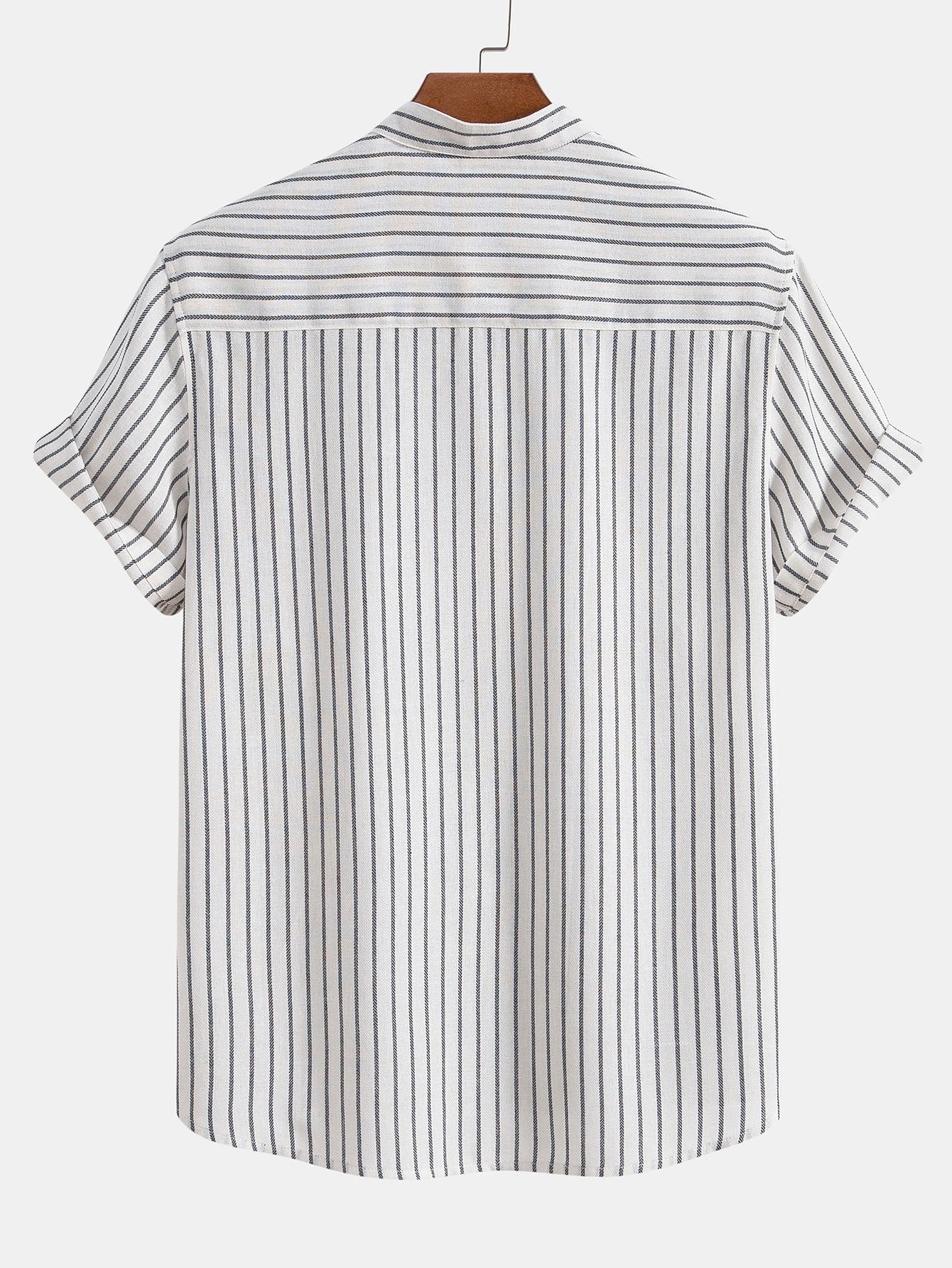 Cotton Blend Striped Stand Collar Shirt & Straight Leg Linen Pants